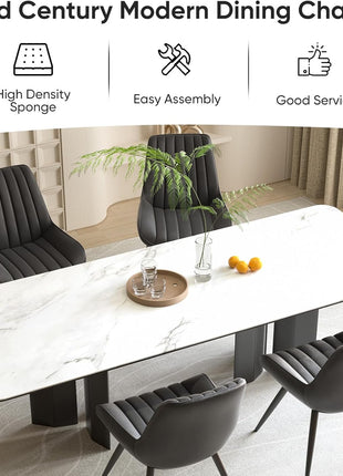 Contemporary Dining Chair Set of 6, Upholstered Fabric Chairs with Soft Backrest and Thick Cushion, Metal Legged Side Chairs for Kitchen, Black