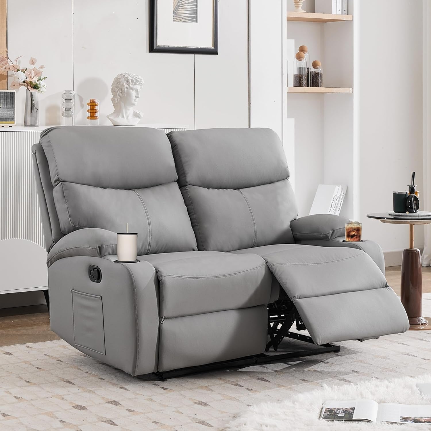 Reclining Loveseat Double Recliner Couch, Anti-Scratch RV 2 Seater Wall Hugger Recliner Chair Set for Living Room, RV, Home Theater(Loveseat, Gray)