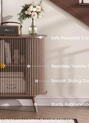 63" Fluted Sideboard Buffet Cabinet in Walnut - Mid-Century Modern Coffee Bar Station with Storage for Dining Room, Wood Accent Storage Cabinet & Credenza with Drawers for Liquor and Wine