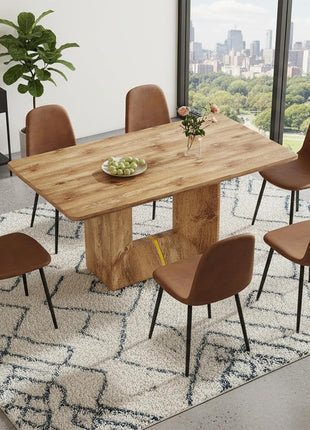 63-Inch Contemporary Dining Table Set for Six with Upholstered Chairs - Ideal for Kitchen and Dining Room, Easy Assembly Farmhouse Design