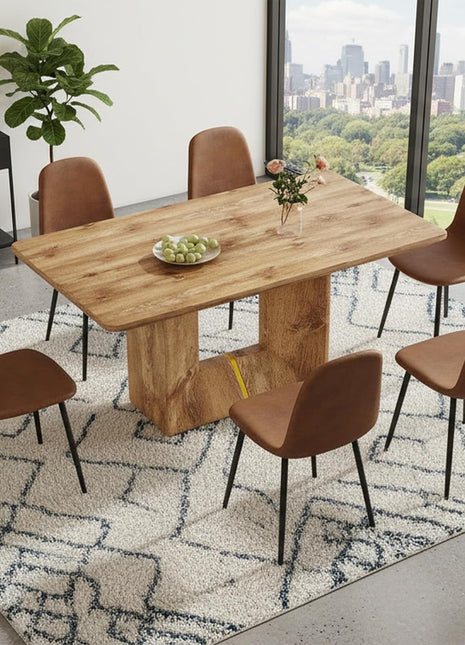 63-Inch Contemporary Dining Table Set for Six with Upholstered Chairs - Ideal for Kitchen and Dining Room, Easy Assembly Farmhouse Design