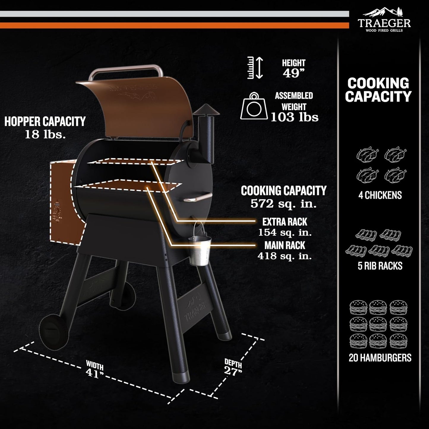 Grills Pro 22 Wood Pellet Grill & Smoker, Electric Pellet Smoker Grill Combo, 6-In-1 BBQ Versatility, 572 Sq. In. Grilling Capacity, Meat Probe, 450 Degree Max Temperature, 18LB Hopper, Bronze
