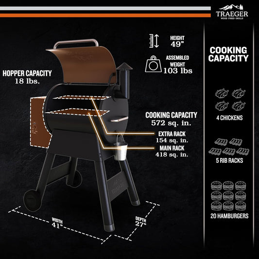 Grills Pro 22 Wood Pellet Grill & Smoker, Electric Pellet Smoker Grill Combo, 6-In-1 BBQ Versatility, 572 Sq. In. Grilling Capacity, Meat Probe, 450 Degree Max Temperature, 18LB Hopper, Bronze