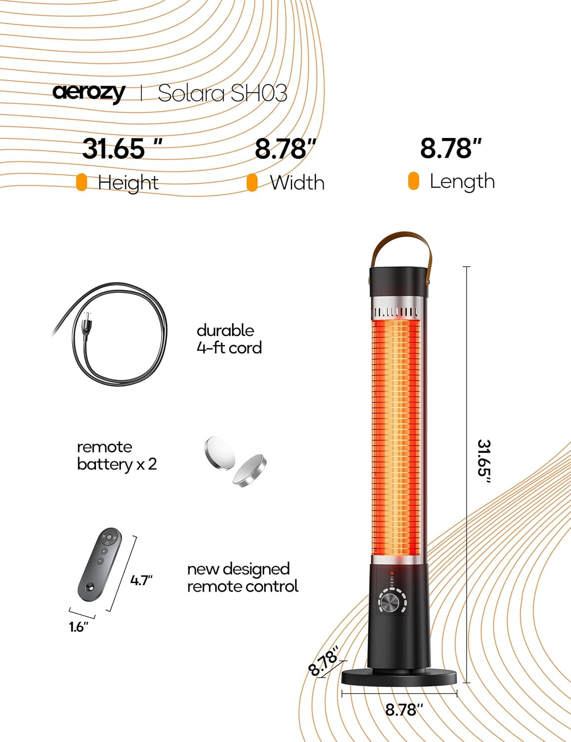 Patio Heater for Outdoor Use, Infrared Electric Outdoor Heater, 1500W Instant Heating, 60-Degree Oscillation, 9 Heat Levels, 9H Timer, Remote, for Garage, Backyard, Large Room, Indoor, 32.2”, Jet