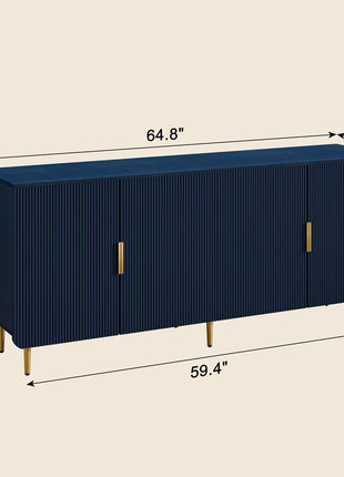 65-Inch Contemporary Fluted Sideboard Buffet Cabinet with Storage, 4 Doors and Adjustable Shelves, Perfect for Kitchen, Dining Room, Living Room, Hallway, and Entryway in Blue