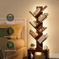 6 Tier Tree Bookshelf with Lights, LED Book Tree Bookcase with Storage Organizer, Small Corner Bookshelf Floor Standing Book Shelf for Living Room, Bedroom & Home Office, Rustic Brown