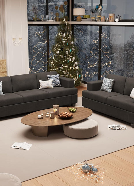 Elegant 2-Piece Black Corduroy Sofa Set for Living Rooms and Bedrooms