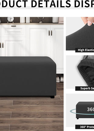 Dual Waterproof Stretch Ottoman Cover - 30"x30"x15" Square Folding Storage Stool Protector - Soft Slipcover for Living Room - Dark Gray