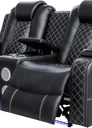 Leather Power Recliner Sofa Set - 3-Piece Home Theater Seating with Loveseat, Chair, Coffee Table, Reading Light, and Cup Holders for Living Room