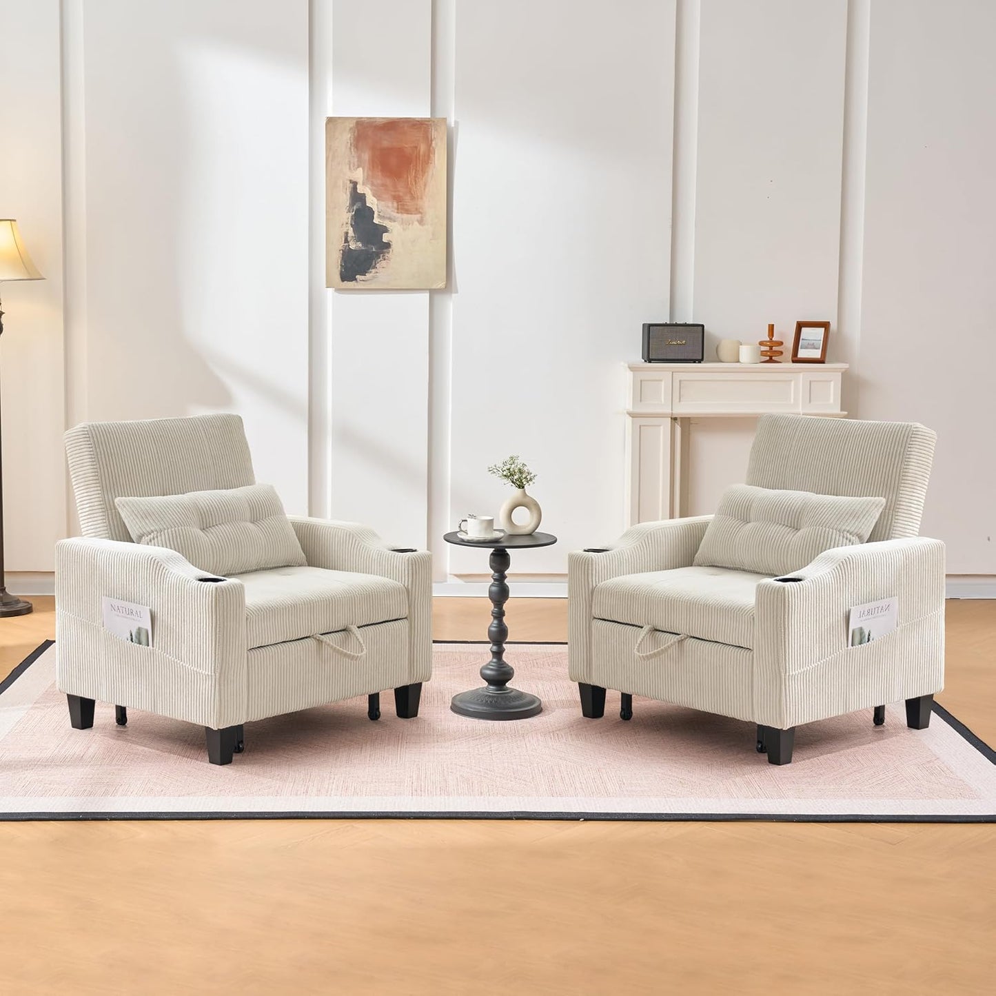 Convertible Sleeper Chair, 3 in 1 Sleeper Chair Bed Pull Out Sofa Bed Chair, Corduroy Single Sofa Bed Adjustable Backrest Chair Bed Sleeper for Adults Reading Living Room,Beige