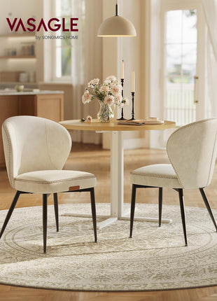 EKHO Collection - Set of 2 Upholstered Dining Chairs, Comfortable Synthetic Leather Seating with Stitching, Mid-Century Modern Design, Easy Assembly, Ideal for Living Room and Kitchen, Cream White