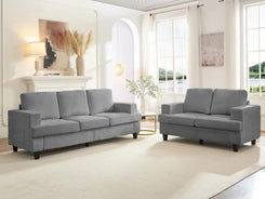 82" Width 2 Pieces Living Room Sofa Sets, 3 Seater Sofas Couch and Loveseat Set, Sofas Couches Living Room Furniture Sets, Sectional 3-Seat Sofa + Loveseat Couch Set for Home Office, Light Grey