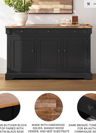 Wildenauer Farmhouse Dining Buffet with Drawers and Adjustable Shelves, Light Brown and Black Finish by Signature Design by Ashley
