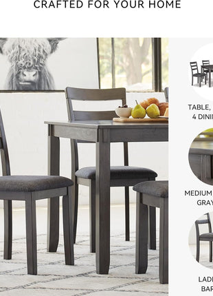 Bridson 6-Piece Dining Table Set by Signature Design by Ashley - Charcoal Gray Wood Table with Upholstered Chairs and Bench for Transitional Dining Spaces