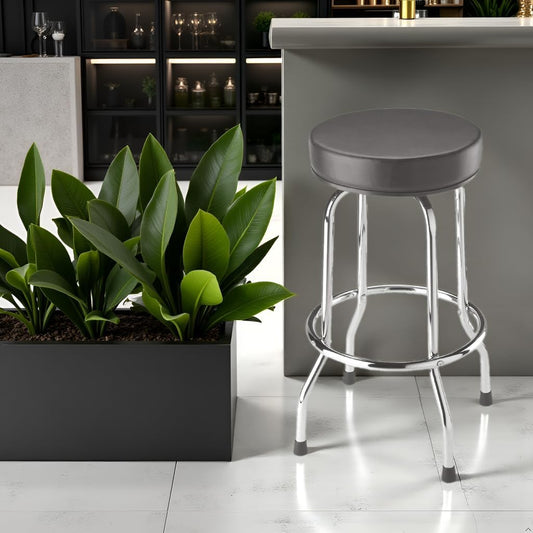 Swivel Bar Stool: Padded Garage/Shop Seat with Chrome Plated Legs, Black, 28.74" Tall, 18.5" Diameter