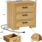 24" Wide Nightstand Set of 2, Night Stand with Charger Station, Bedside Table with 3 Drawers, Sofa Side Table for Bedroom, Living Room, Entryway, Natural Oak