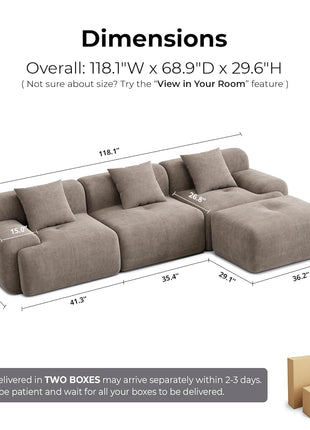 118" Lumicord Modular Sectional Sofa with Ottoman - Ready to Use in Elegant Light Brown Corduroy for Your Living Room