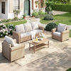 Patio Furniture Set 4 Pcs, Wicker Outdoor Patio Furniture, 3-Seat Sofa, 2 Single Chairs and Coffee Table, Rattan Patio Conversation Set for Backyard Deck, Beige