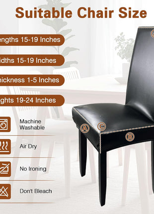 Set of 4 Waterproof Leather Dining Chair Covers, Super Stretch and Washable, Thickened Slipcovers for Kitchen, Dining, and Banquet Use in Black