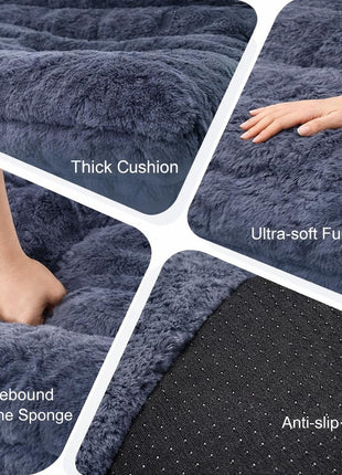 Faux Fur Bean Bag Chair with Memory Foam Filling - Versatile Lazy Sofa for Bedroom, Living Room, Office, and Home (Dark Grey)