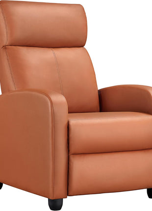 Premium PU Leather Recliner Chair with Lumbar Support, Overstuffed High-Density Foam & Pocket Springs - Push Back Recliner Armchair for Home Theater and Living Room