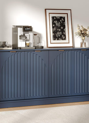 58-Inch Mid-Century Modern Fluted Sideboard Buffet Cabinet with Arched Doors and Adjustable Shelves, Versatile Wood Media Console for Living Room, Dining Room, Kitchen, and Hallway