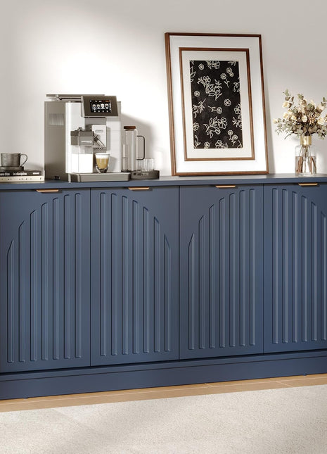 58-Inch Mid-Century Modern Fluted Sideboard Buffet Cabinet with Arched Doors and Adjustable Shelves, Versatile Wood Media Console for Living Room, Dining Room, Kitchen, and Hallway