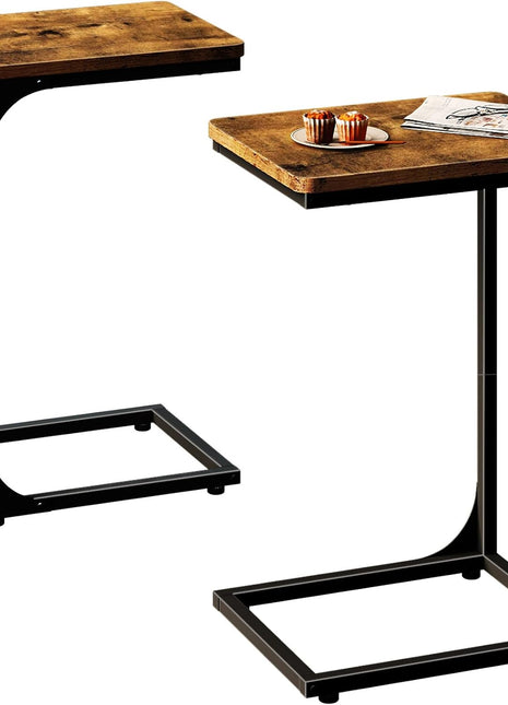 C-Shaped Side Table Set of Two in Rustic Brown Farmhouse Design for Living Room (Model 017-30BN)