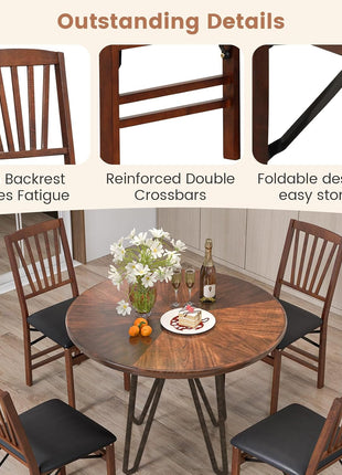 Set of 2 Folding Dining Chairs, Upholstered Wooden Chairs with PVC Padded Seat, Solid Wood Frame, 400LBS Capacity for Kitchen and Apartment (Black & Brown)