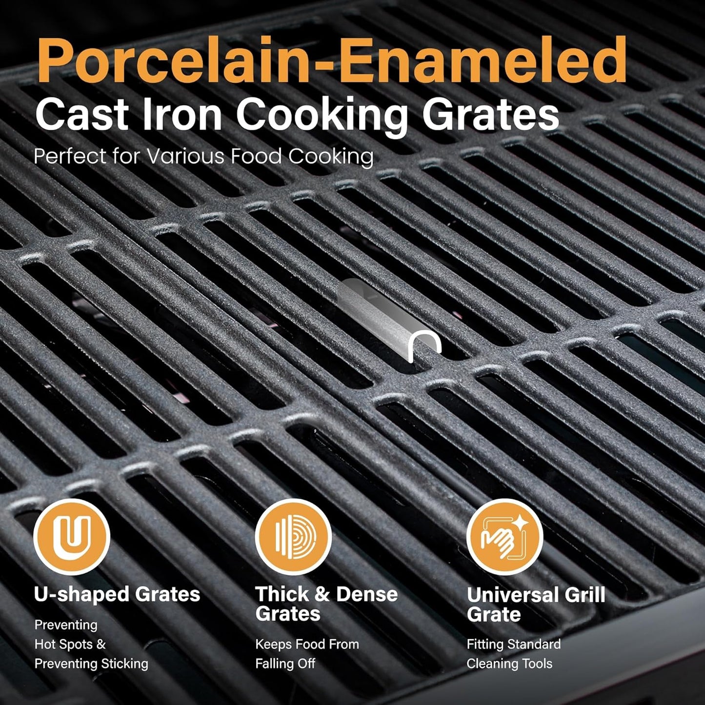 4-Burner Propane Gas BBQ Grill with Side Burner and Porcelain-Enameled Cast Iron Grates, Stainless Steel Barbecue Grills Outdoor Cooking, Silver Cabinet Style, 42,000BTU