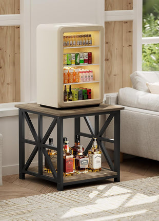 24-Inch Contemporary End Table with Dual-Tier Storage Shelf in Grey Wash Finish, Perfect for Living Room, Bedroom, and Office Use
