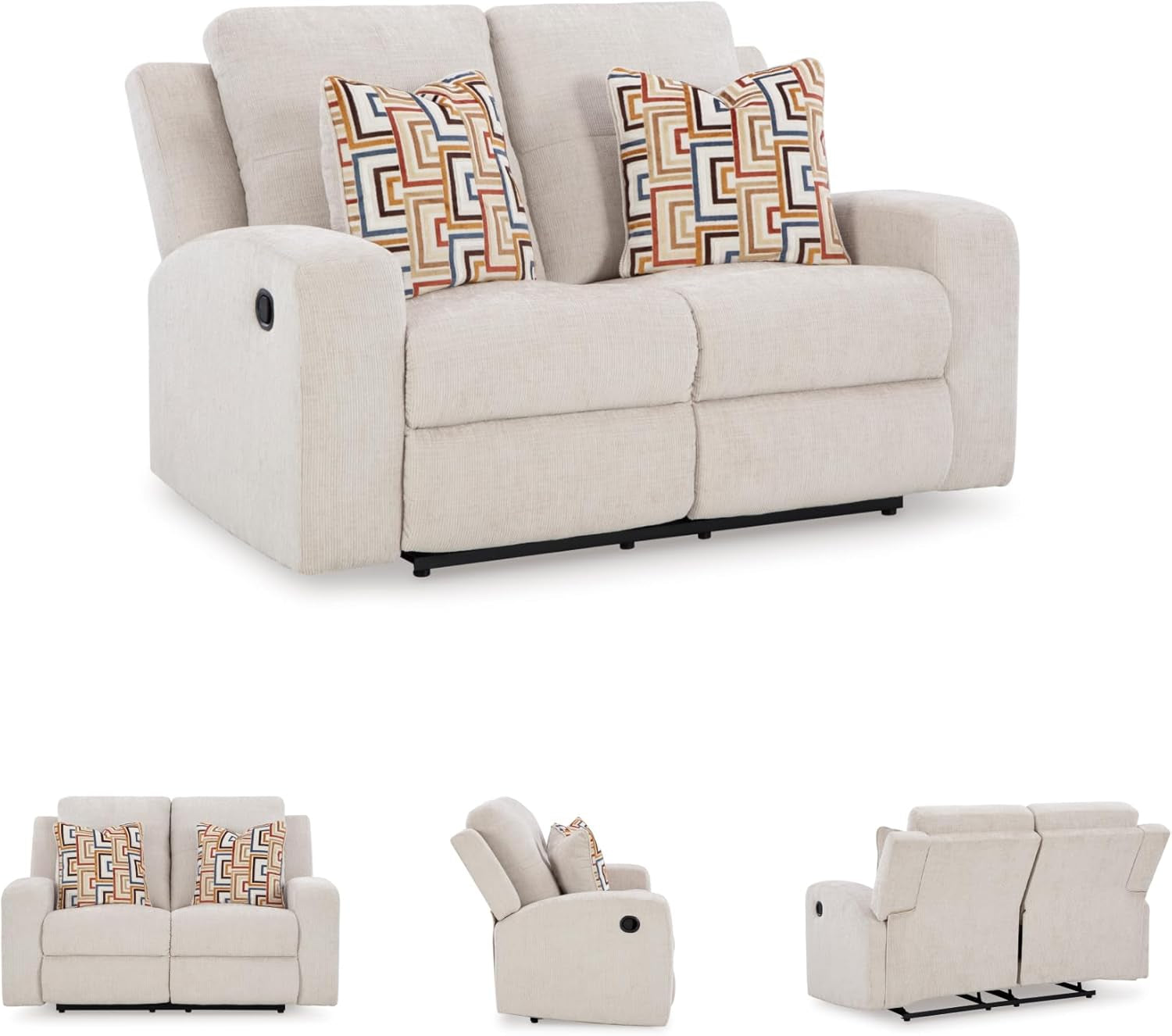 Danum Modern Tufted Manual Reclining Loveseat with 2 Accent Pillows, Beige