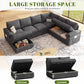 108 Inch Sectional Sleeper Sofa with Pull Out Bed, U Shaped 7 Seat Modular Sectional Sofa with Storage, Sectional Couches for Living Room, Cloud Modular Couch,Removable Sofa Cover, Dark Grey