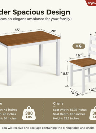 5-Piece Farmhouse Dining Set for Four with Space-Saving Design in Walnut and White Wood