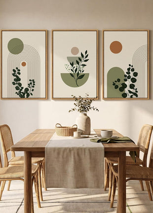 Large 3-Piece Framed Abstract Bohemian Wall Art Set - Minimalist Green and Beige Canvas Prints for Living Room, Botanical Sage Green Plant Artwork for Bedroom and Dining Room, 20x30 Inches