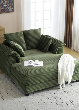 Oversized Corduroy Lounge Chair and Chaise Sofa Recliner Bed with Throw Pillows and Armrests for Living Room, Movie Room, and Bedroom