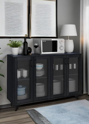 49-Inch Black Kitchen Buffet Server with Doors and Cabinet Storage