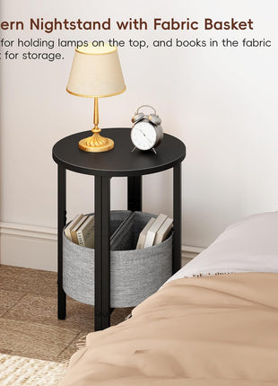 Set of 2 Contemporary Half Moon Accent Tables with Storage Baskets, Black, Perfect for Living Room and Bedroom Decor