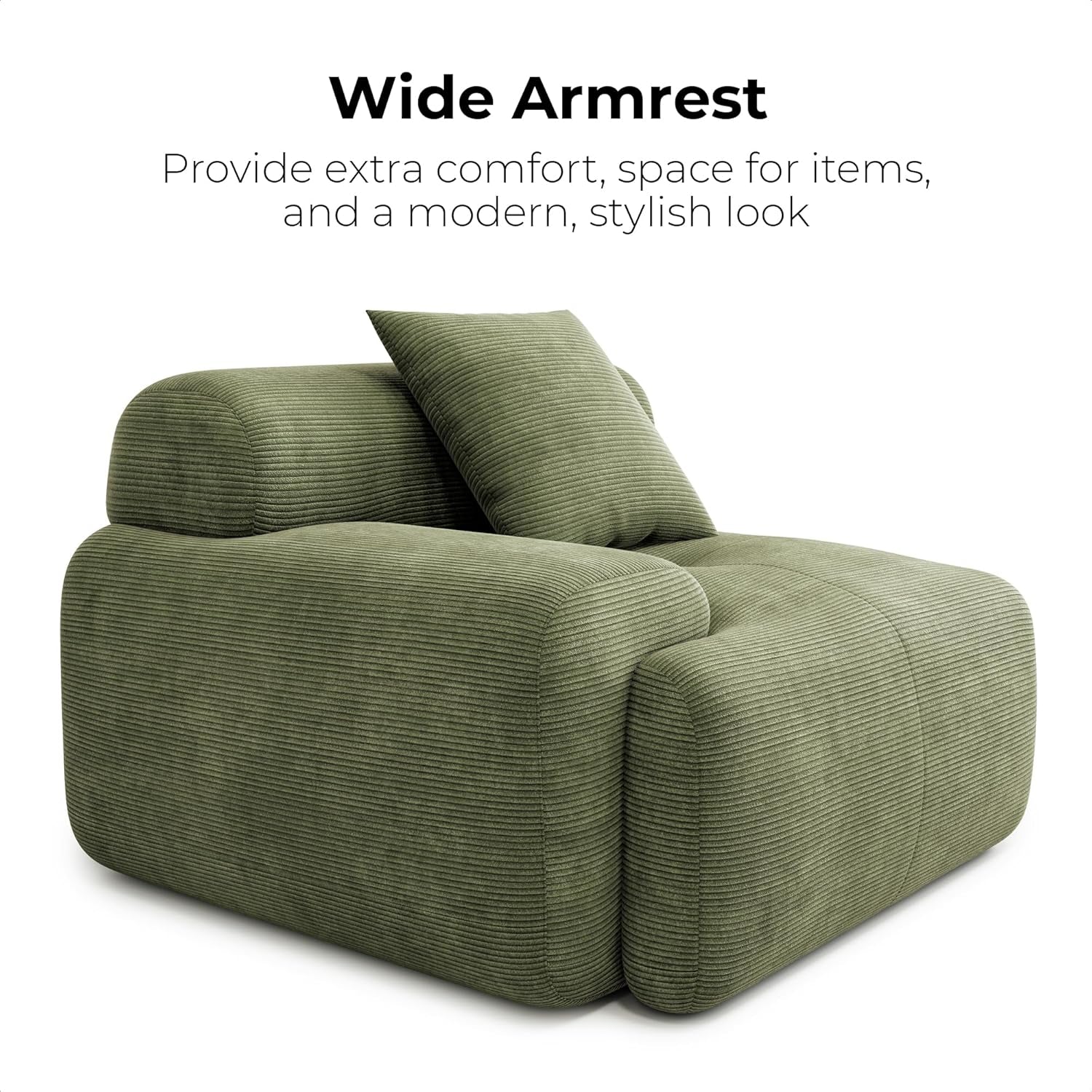 118" Modular Sectional Sofa with Ottoman, L-Shaped Boneless Couch with Deep Seat for Living Room, No Assembly Required, Corduroy Upholstery, Olive Green