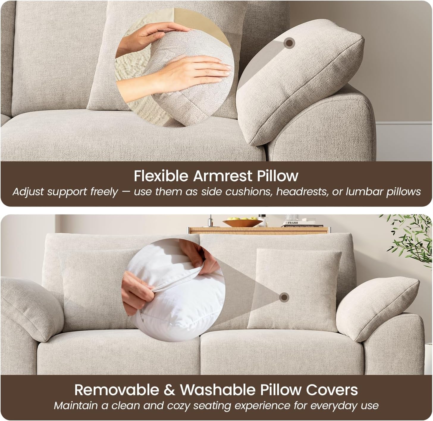 75.6" Modern Loveseat Sofa for Living Room, Cloud Boneless Couches with 4 Pillows, Mid Century Loveseat Couches for Small Place, No Assembly Required, Camel