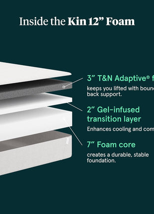 Tuft & Needle Kin 12-Inch King Adaptive Foam Mattress with Cooling Gel for Pressure Relief and Enhanced Durability - 100-Night Trial, Fiberglass-Free, CertiPUR-US Certified, 10-Year Limited Warranty