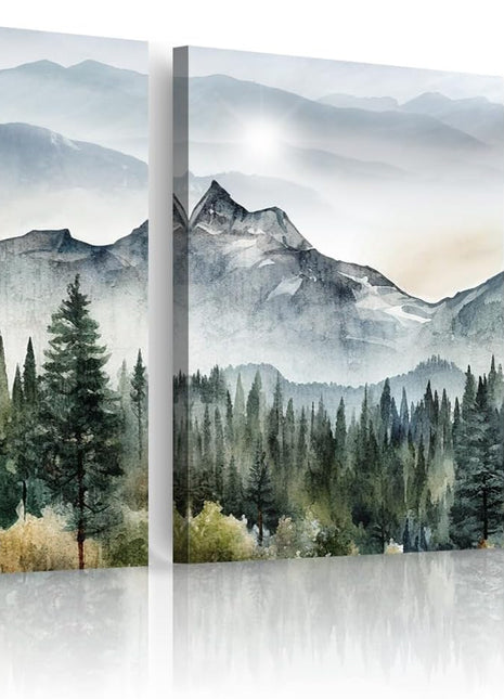 Contemporary Abstract Mountain and Forest Landscape Canvas Art Set - 3-Piece Framed Wall Decor for Living Room, Bedroom, and Office