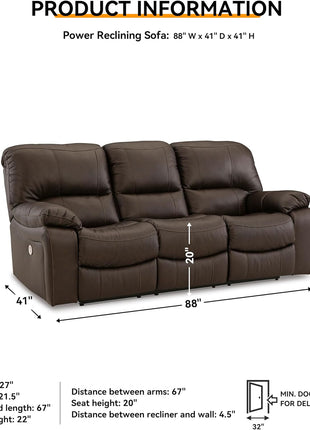 Signature Design by Ashley Leesworth Power Reclining Sofa with USB, Leather and Faux Leather, Zero Wall Design, 88-Inch Width Living Room Seating