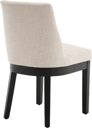 Set of 4 Beige Upholstered Linen Dining Chairs with Black Wooden Legs, Mid-Back Design, Armless Comfort for Living Room and Restaurant Use