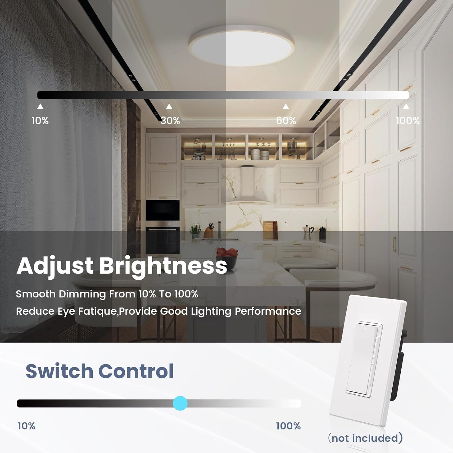 12 Inch Flush Mount LED Ceiling Light Fixture, Dimmable 3000K-6500K Adjustable Lights, Ultra Thin White round Lamp, 24W Ceiling Lights for Hallway, Kitchen, Bedroom, 6 Pack