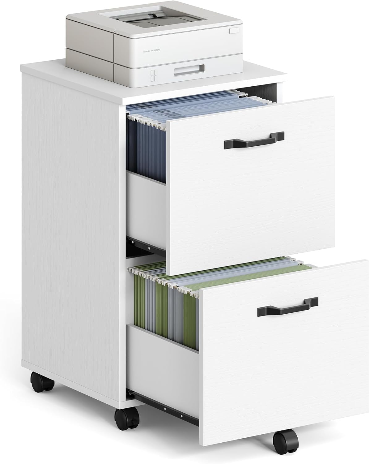 2-Drawer File Cabinet, Small Rolling Filing Cabinet for Home Office, Printer Stand, for A4, Letter-Size Documents, 15.7 X 16.5 X 27.6 Inches, Snow White UOFC040W46