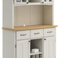 Buffet of Buffets Off-White Server with Hutch and Natural Wood Top
