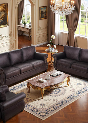 Mid-Century Modern Living Room Furniture Sets: Elegant Sofa and Couch Combinations with Rivet Accents