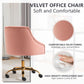 Velvet Home Office Desk Chair, Vanity Chair with Wheels Pretty Fancy Gold 360°Swivel Height Adjustable Office Chairs for Girls Home Offices, Bedrooms, Living Room (Pink)