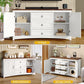 Farmhouse Sideboard Buffet Cabinet with Storage, 59" Sideboard Cabinet with Drawers & Doors, Kitchen Storage Cabinets for Dining Room Living Room, White